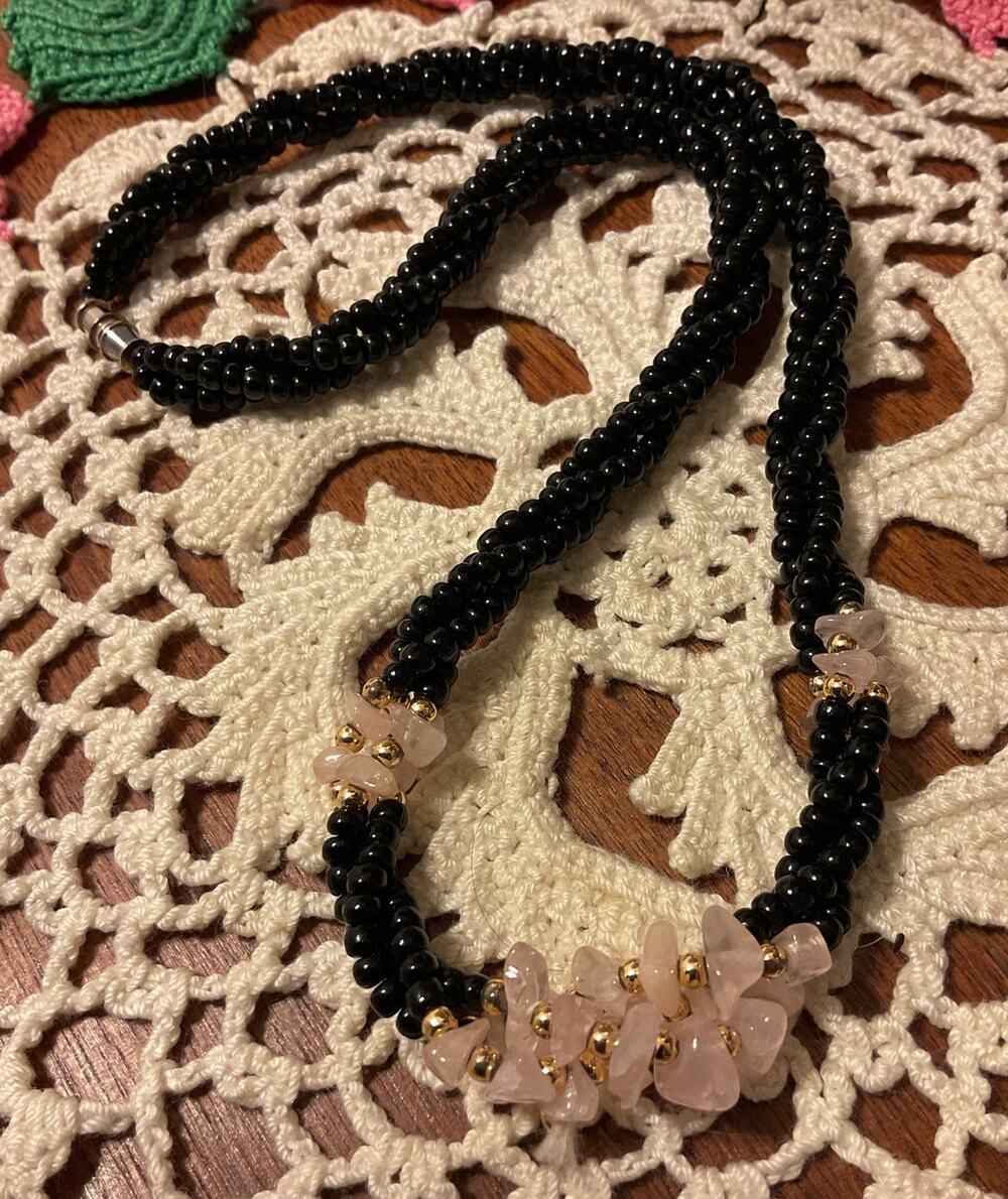 Vintage 70’s Necklace Beaded Twisty Strands with Crystals